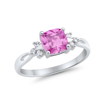 Cushion Wedding Ring Simulated Pink CZ 925 Sterling Silver